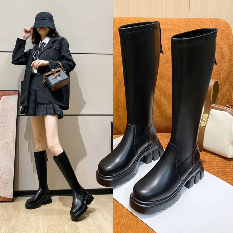 长筒靴女英伦风粗腿骑士靴胖mm大筒围高筒靴子显瘦大码女靴41一43