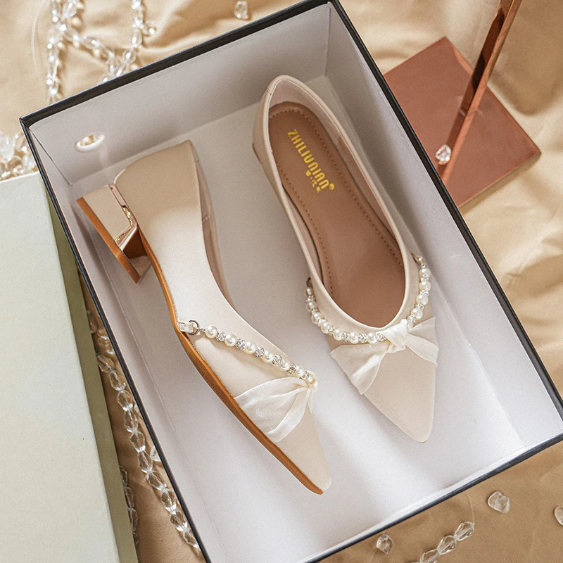 气质小香风尖头单鞋女2024新款夏季仙女晚晚风温柔大码女鞋41一43