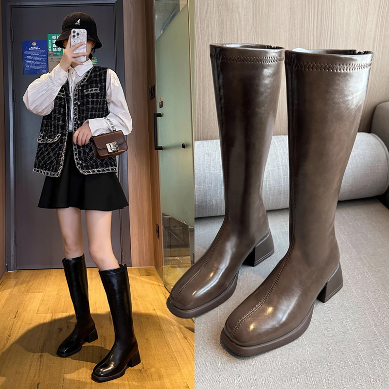 胖mm大筒围骑士靴女不过膝弹力瘦瘦长靴粗腿长筒靴高筒大码女靴子
