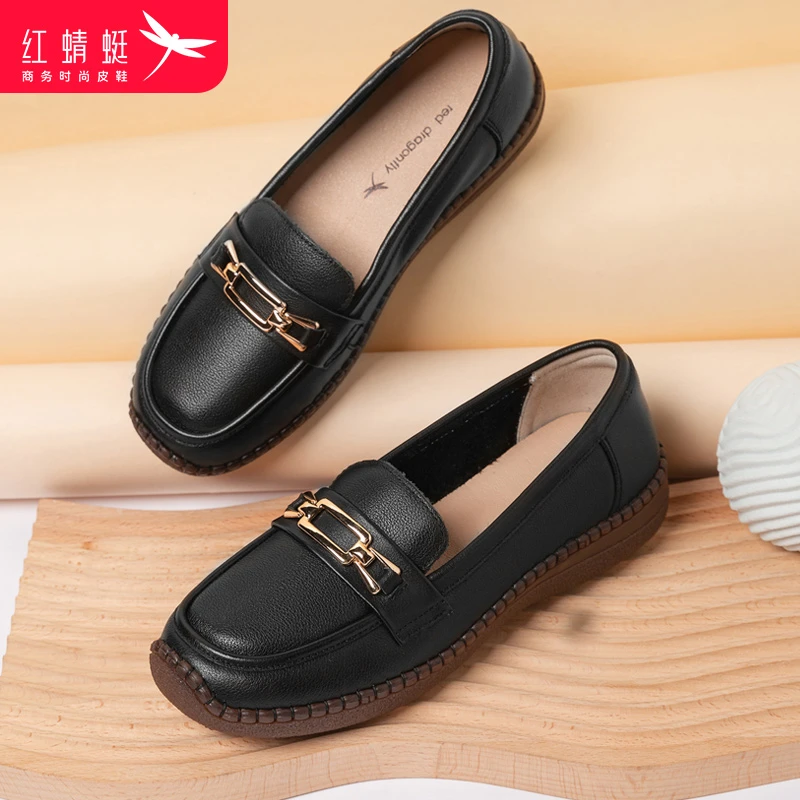 红蜻蜓女鞋时尚软底2024春季舒适百搭圆头妈妈鞋女士休闲平底女鞋