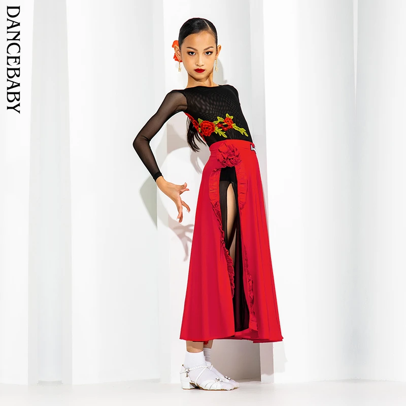 Dancebaby拉丁舞服舞衣上衣新款刺绣贴花双层网纱斗牛上衣DAS485