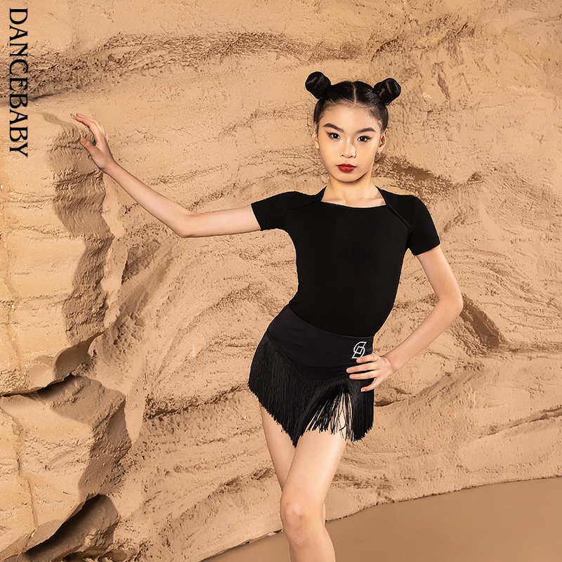 Dancebaby拉丁舞练功服儿童春季跳舞蹈上衣短袖专业上衣DAS224X