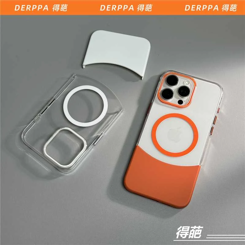 新款撞色拼接磁吸苹果16promax手机壳iPhone15pro透明PC硬壳13/14