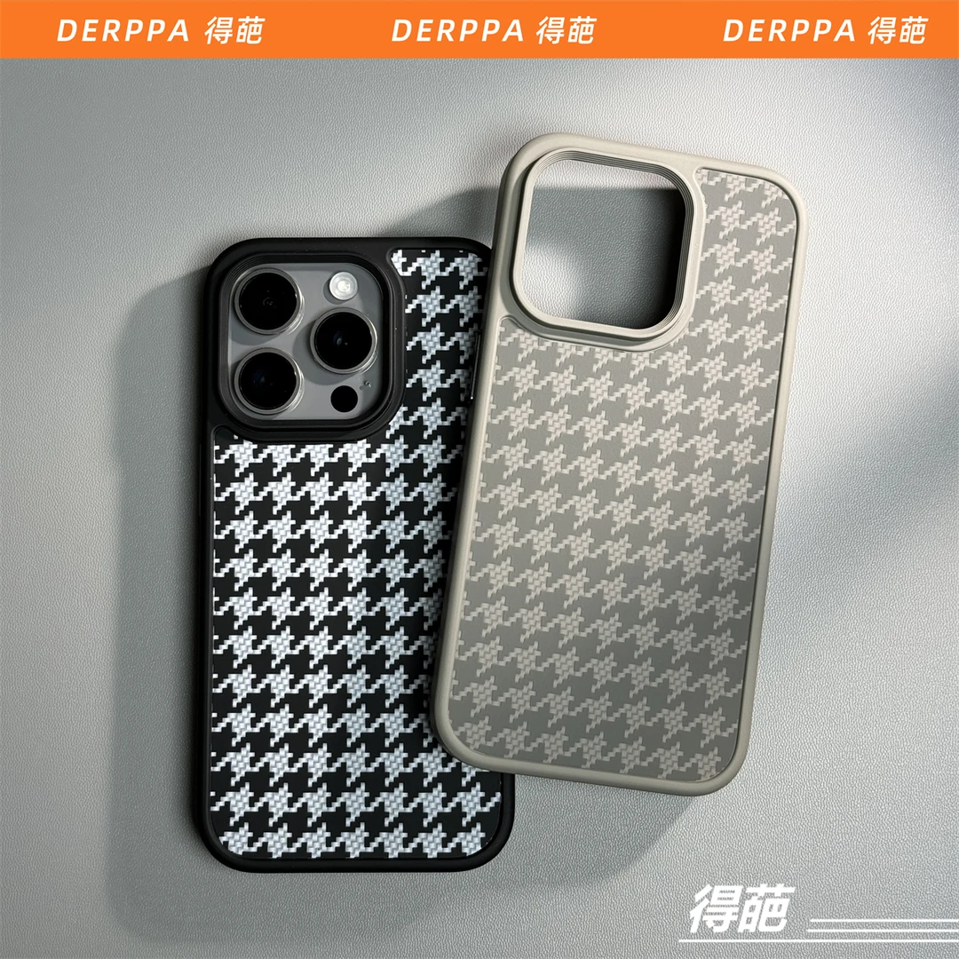 新款肤感千鸟格苹果15promax手机壳iPhone14pro小众创意保护套13