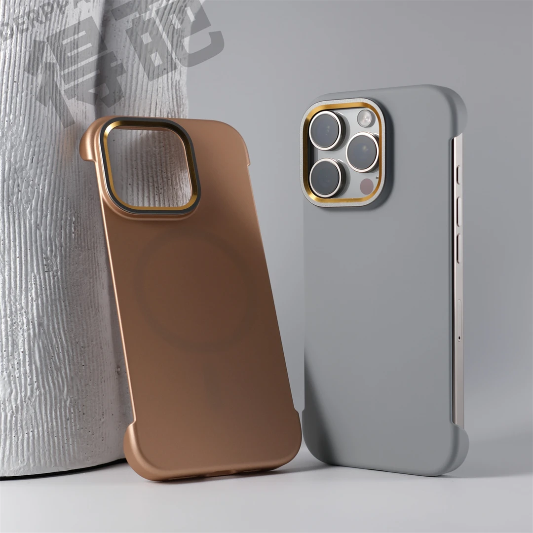 得葩纯色极简金属光泽无边框苹果16promax磁吸手机壳iPhone15pro