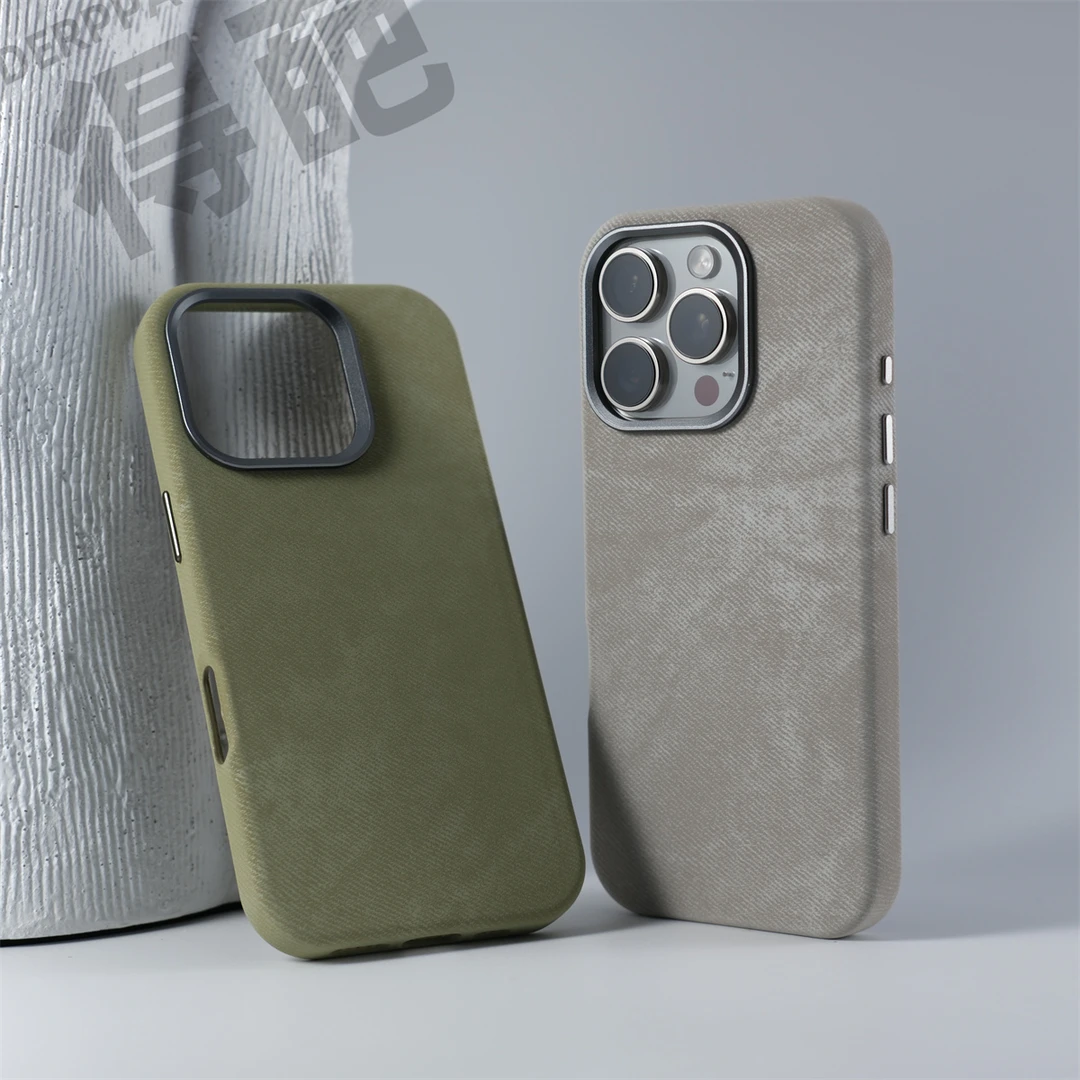 得葩超细纤维苹果17pro磁吸手机壳iPhone14pro金属镜头框13法兰绒