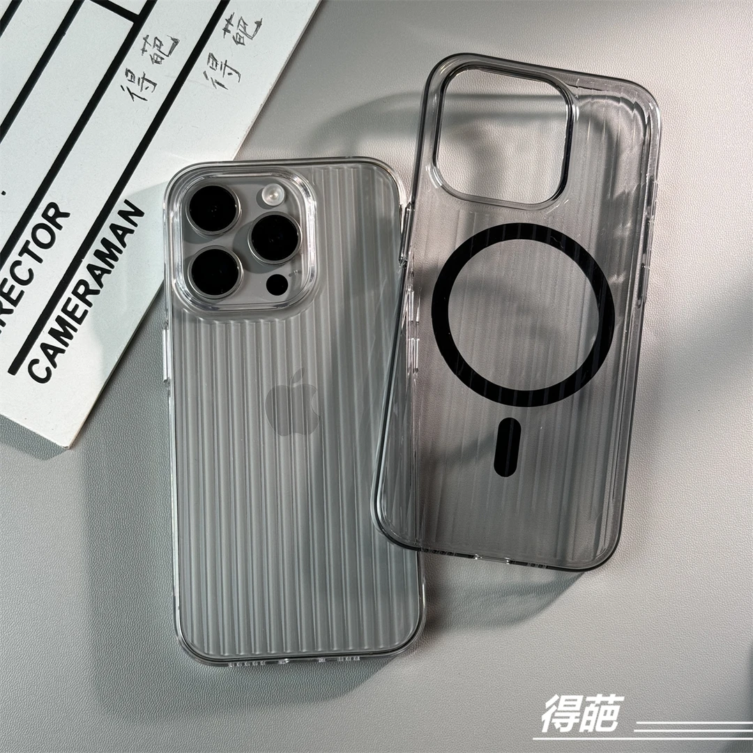 得葩瓦楞立体光栅苹果16promax磁吸手机壳iPhone15pro透明硬壳14