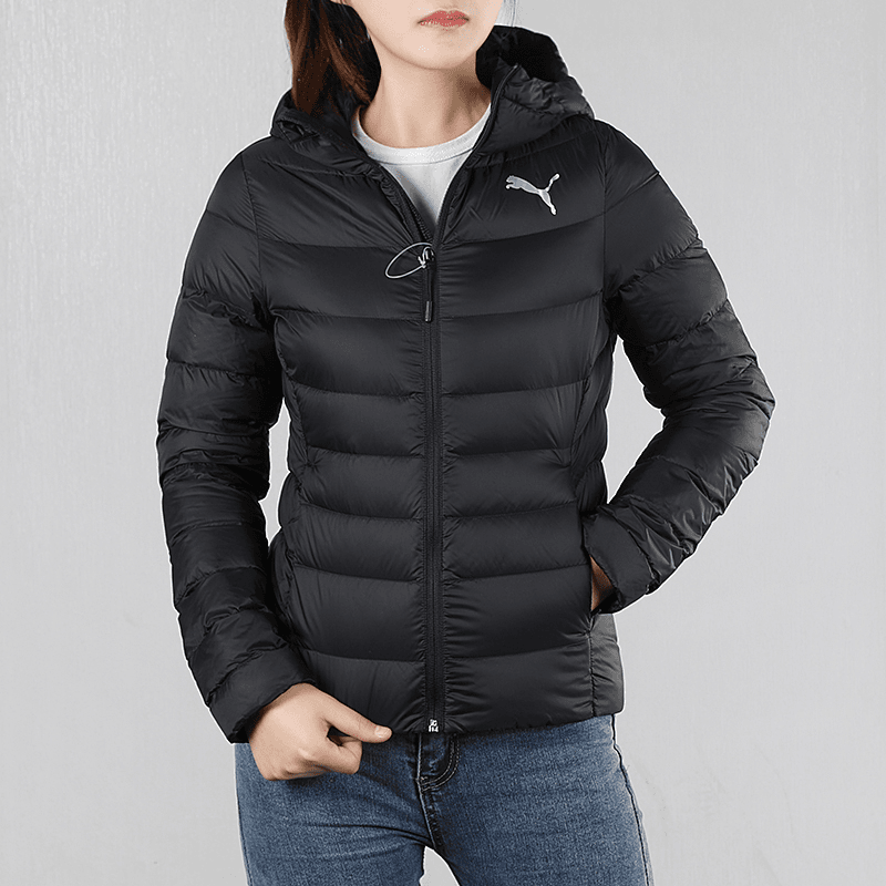 PUMA彪马黑色连帽羽绒服女装秋冬新款运动休闲保暖外套580928-01