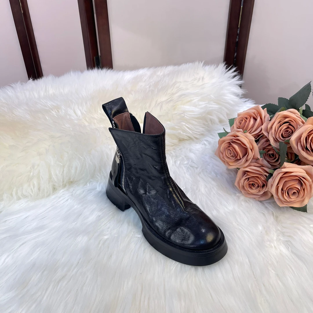 【Sensek】4.5cm,2024秋冬真皮英伦风切尔西靴时尚厚底短靴X2856