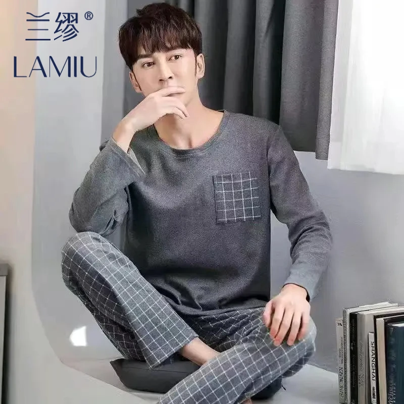 男士秋冬季长袖睡衣100%纯棉宽松休闲家居服秋冬款可外穿套装