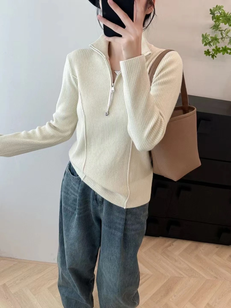 半高领时尚针织毛衣卫衣休闲半拉链百搭套头洋气秋冬新款显瘦毛衣