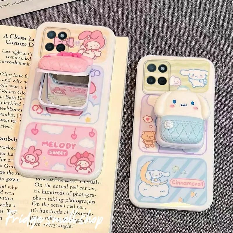 真我Realme V11手机壳5G小清新少美乐蒂镜子支架RMX3122闺蜜软壳
