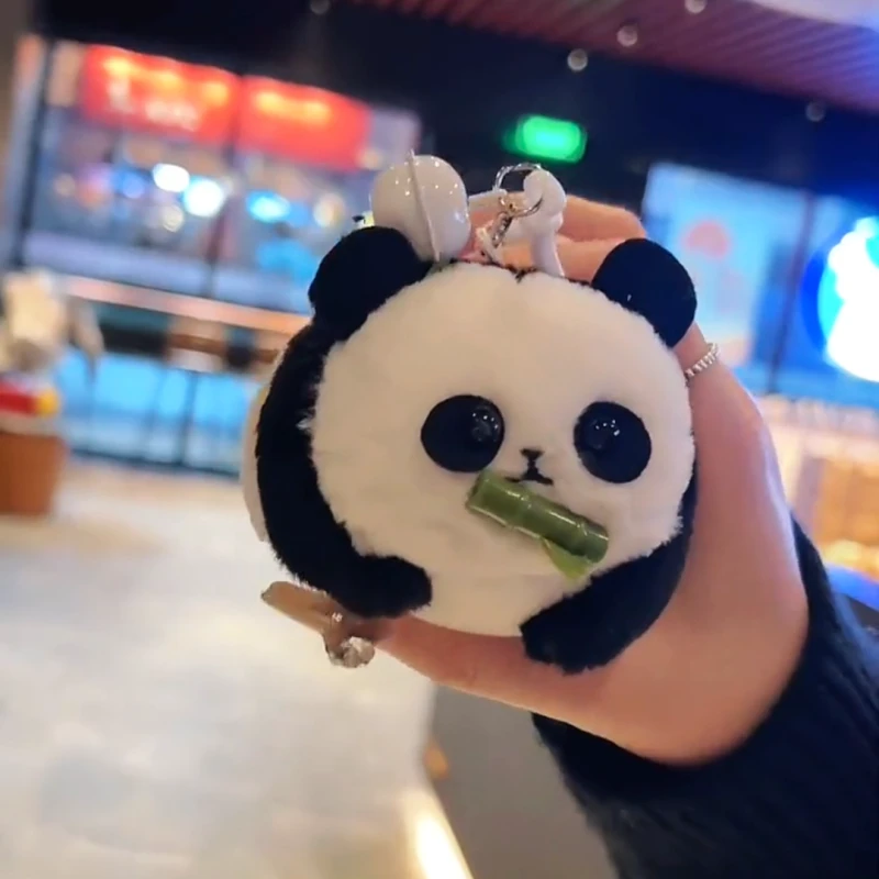 摇尾巴卡通熊猫玩偶拉绳会动甩旋转熊猫公仔娃娃拉线可爱毛绒玩具