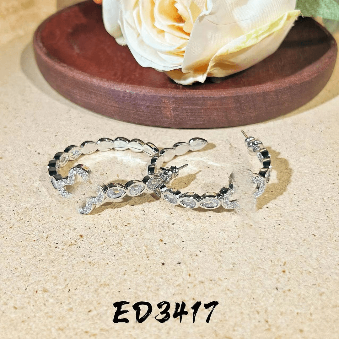 铜合金耳饰 气质轻奢时尚百搭小众简约素圈镶嵌ed3417