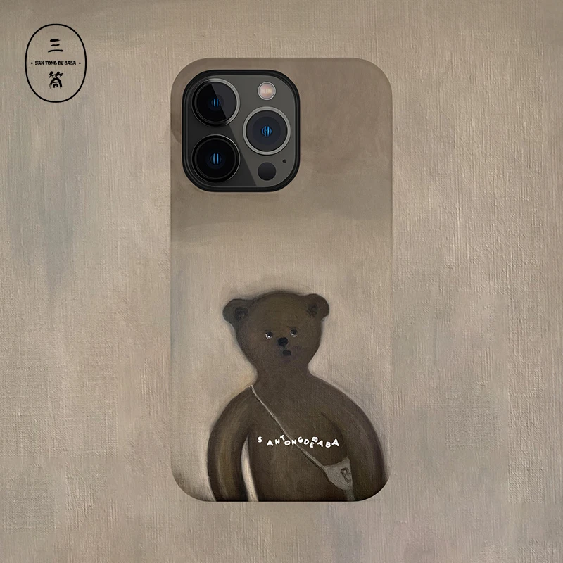 三筒的爸爸棕色小熊双层原创磨砂苹果16pro手机壳iphone15promax