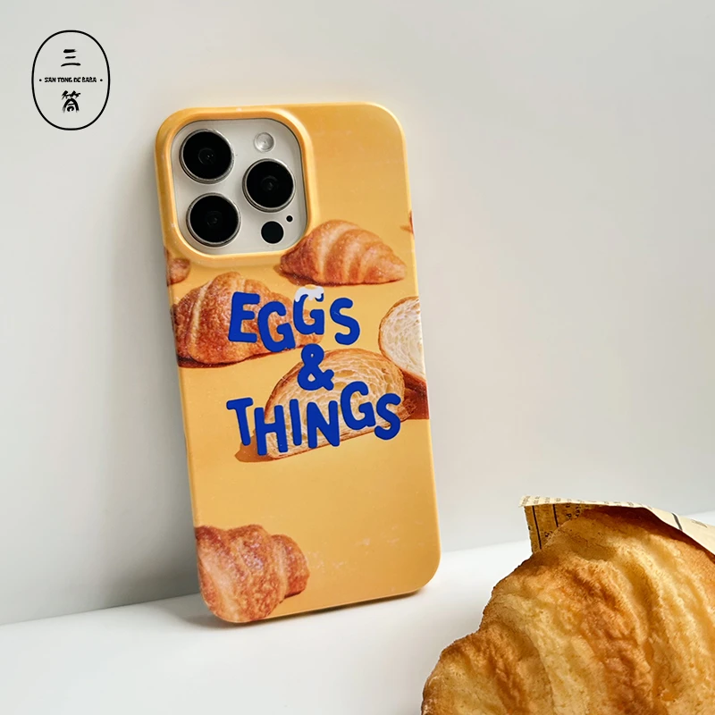 三筒的爸爸原创羊角包磨砂苹果15pro手机壳16promax/14/13/12硬壳