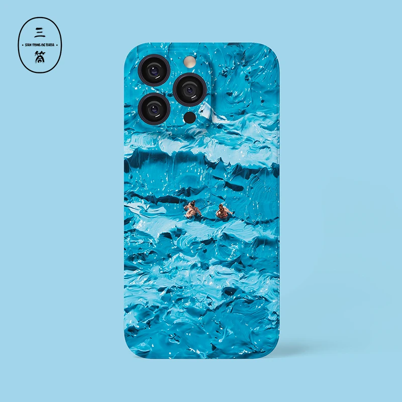 三筒的爸爸蓝色涂料海洋原创亮面苹果15手机壳14/13/12/11软壳