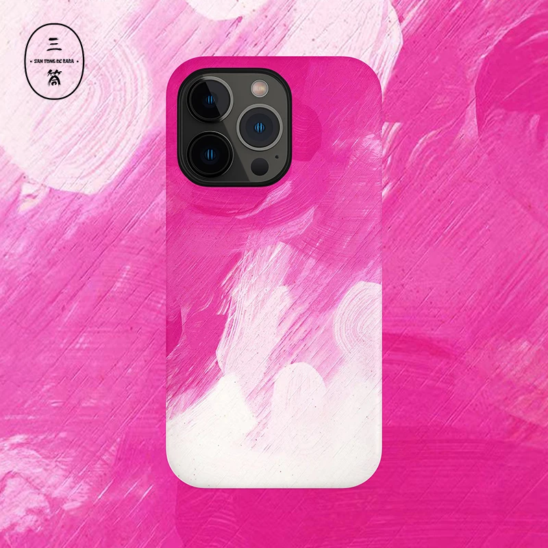 三筒的爸爸iPhone15手机壳油画风粉色系女款14pro硅胶磨砂防摔13