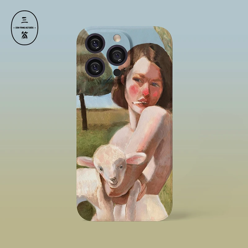 三筒的爸爸抱着羊的女孩苹果15promax手机壳16pro/14/13/12硬壳