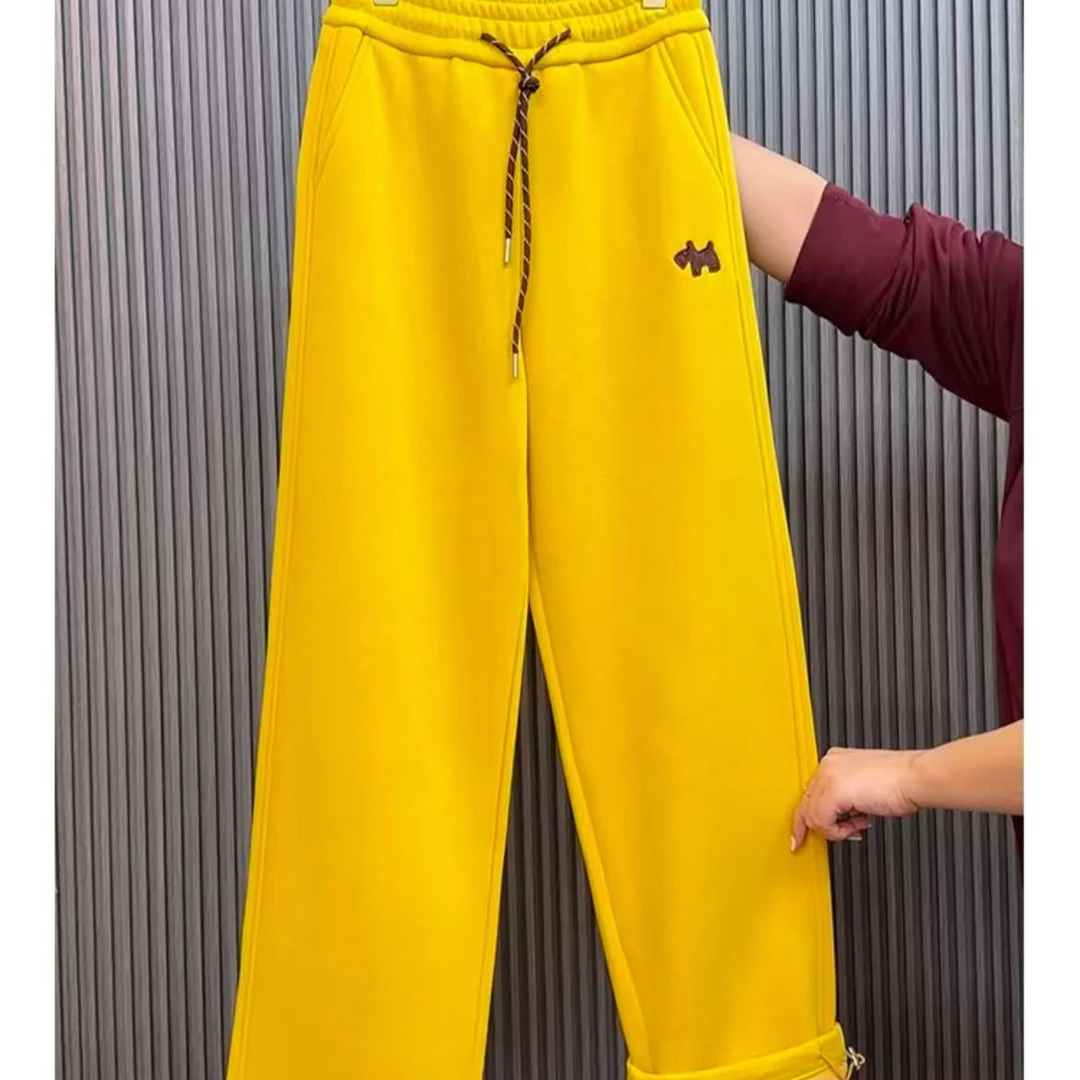 冬季刺绣女士卫裤阔腿裤