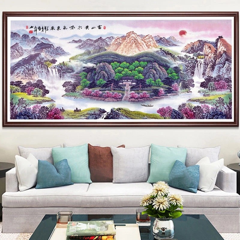 2024钻石画满钻新款紫气东来客厅山水画贴钻十字绣大气钻石贴画