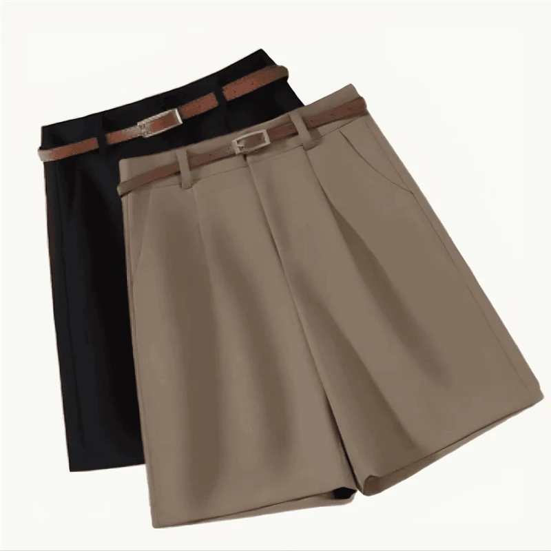 【送腰带】西装短裤女夏季新款高腰显瘦直筒百搭阔腿裤五分中裤8008