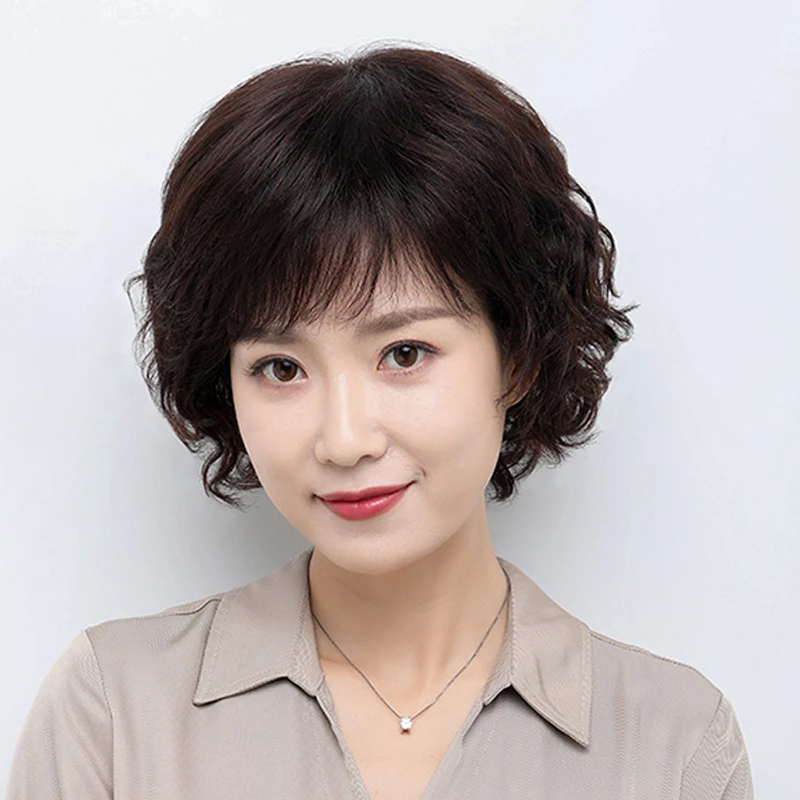 假发真发全真人发中长款卷发中老年人女全头套旗袍大波浪自然复古