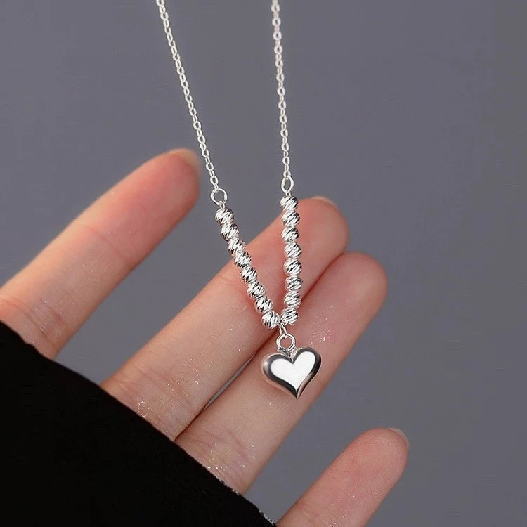 坠链均足银 潮派足银990爱心镭射套链时尚潮流精品原创设计礼物送