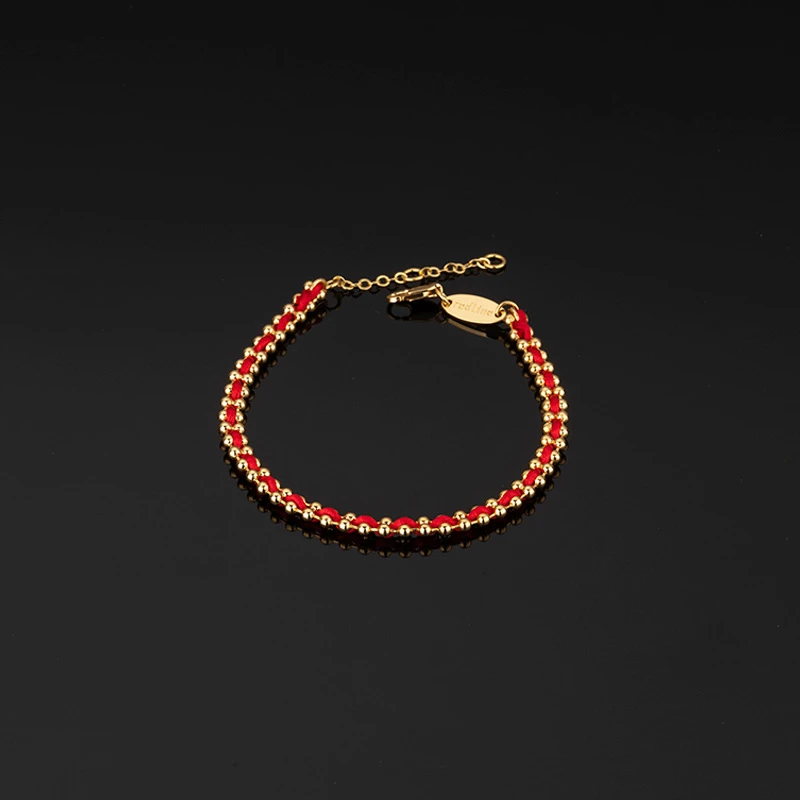 铜合金手链 小红书同款红绳镀18k金色本命年单钻半绳半链手链礼物