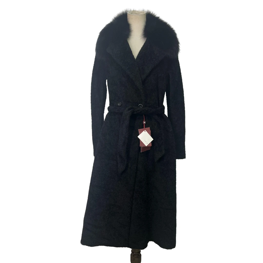 全新未使用 MaxMara Studio羊驼毛羊毛狐狸毛皮大衣 38码160/84女