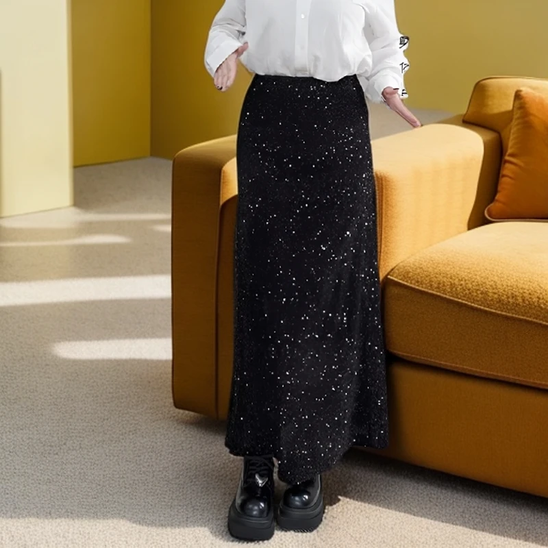 女装长裙亮片群显瘦气质高腰时尚百搭长款0923