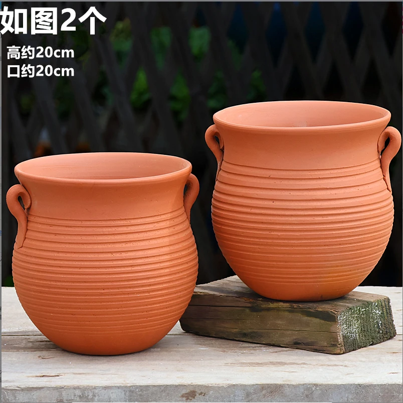 无釉素陶大号红泥土陶罐红陶粗陶透气小盆多肉老桩花盆高筒包邮