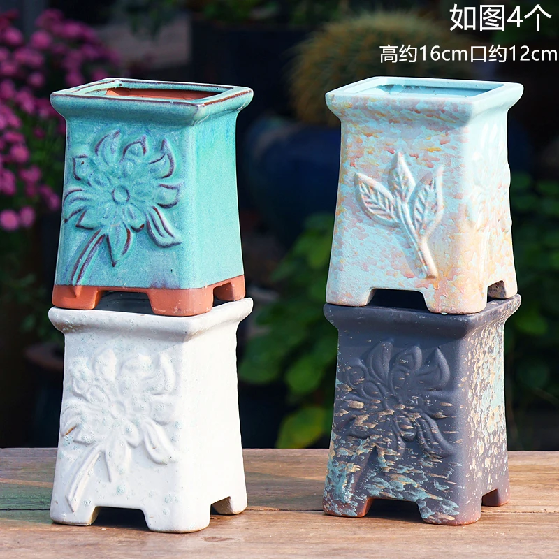 多肉花盆法师大口径方盆植物老桩创意简约陶瓷悬崖粗陶陶瓷方形盆