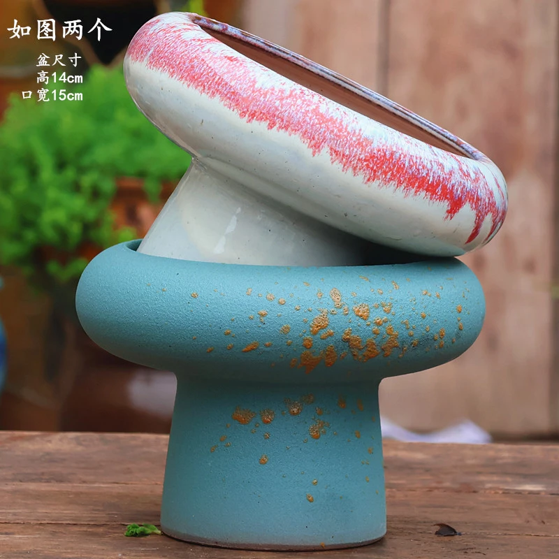 多肉花盆陶瓷大口径蘑菇手捧蒂亚老桩绿植桌面阳台盆