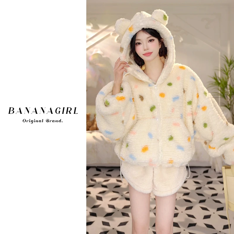 Bananagirl【绵绵波波小熊】睡衣女秋冬宽松加绒保暖外套睡衣家居服