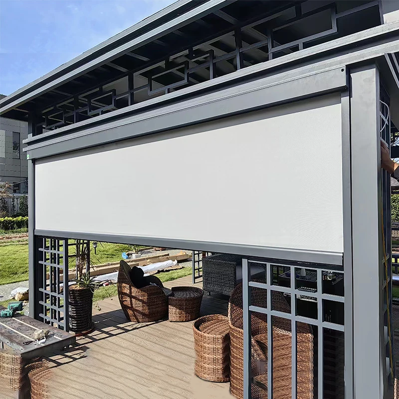 阳台电动防风卷帘凉亭防风帘防雨遮阳帘防蚊虫别墅隔热帘智能窗帘