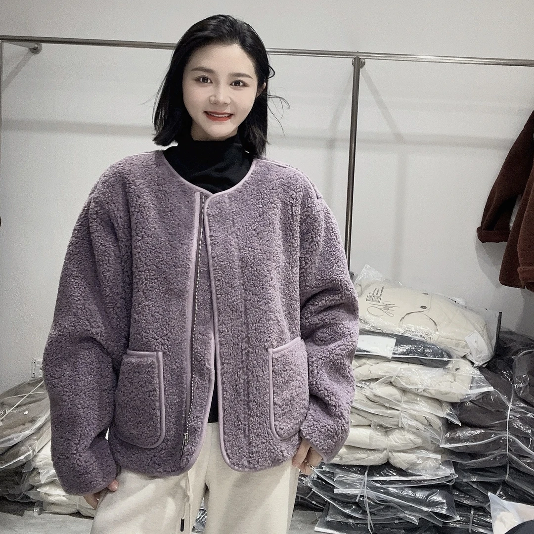 LMM 8020 加厚皮毛一体拉链外套女2024秋冬季宽松加厚保暖短款外