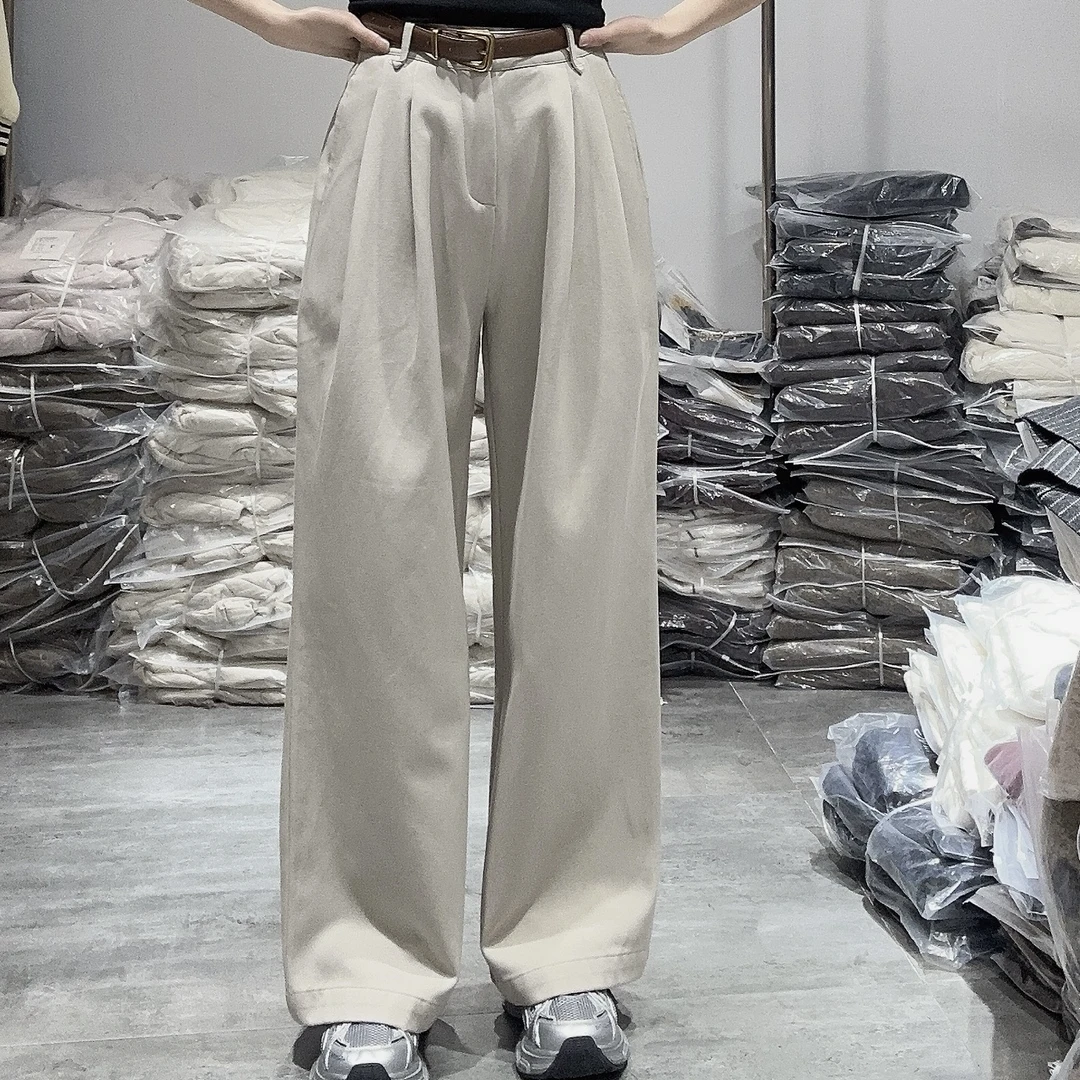 LMM 1903-1 褶皱显瘦直筒裤女通勤宽松显瘦休闲阔腿裤潮