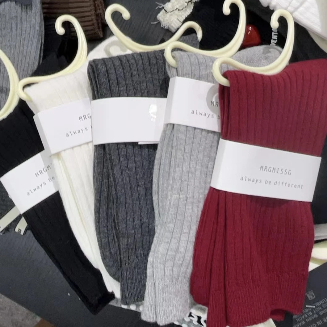 LMM 1001 早秋新款基础款纯色坑条学院风中筒袜韩版简约百搭日系