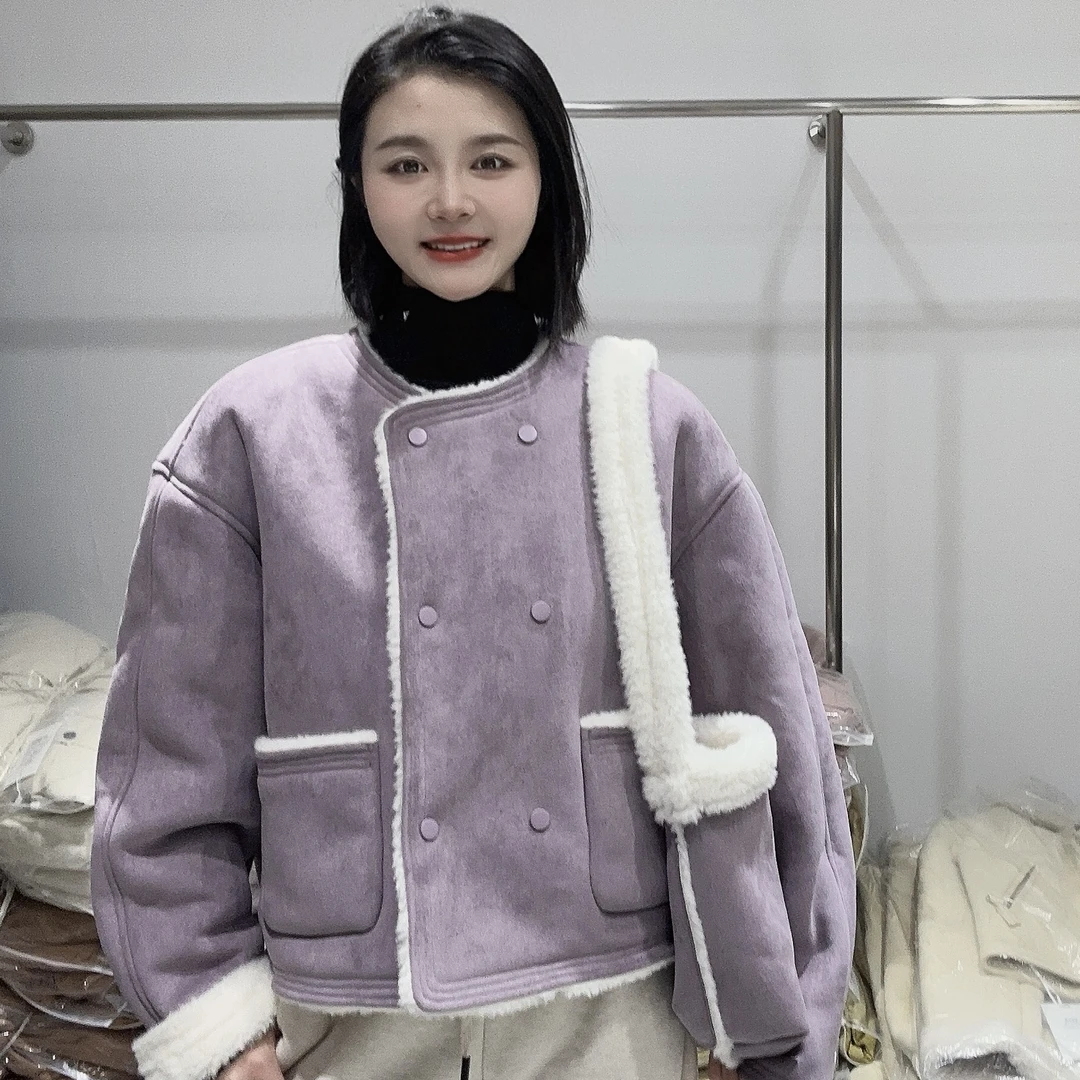 LMM 6169 短款毛毛加厚外套女冬季韩系穿搭棉服新款皮毛一体