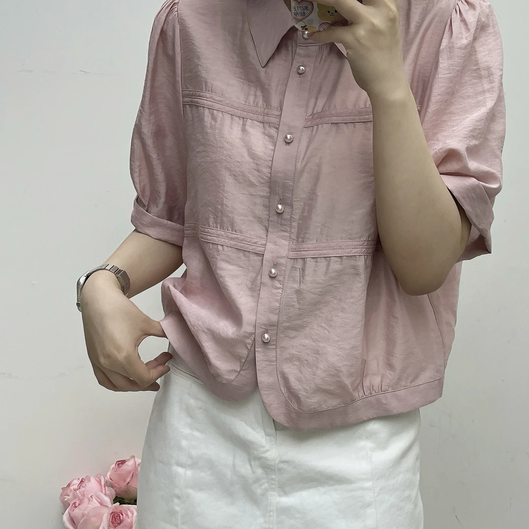 LMM 383 夏季新款设计感小众短袖衬衫女宽松显瘦百搭气质衬衣