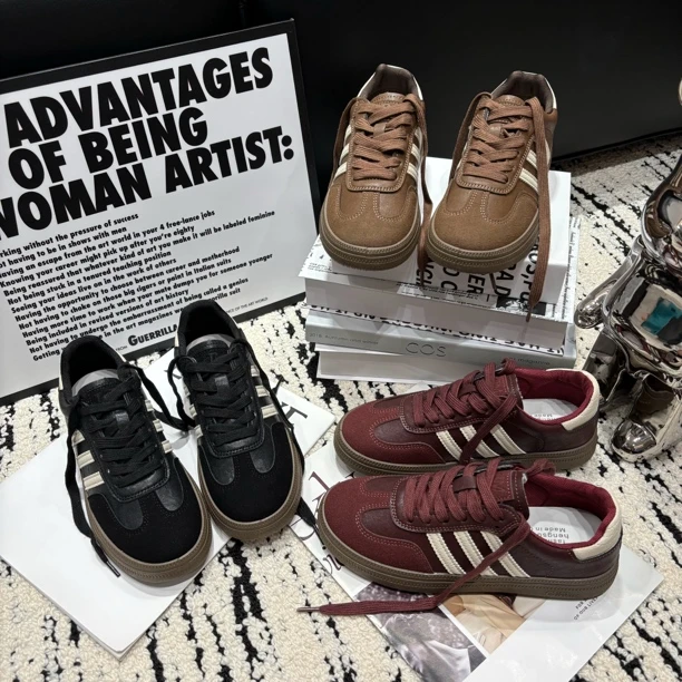 磨砂复古安格拉红德训鞋2024秋冬新款百搭休闲复古阿甘鞋软底不累