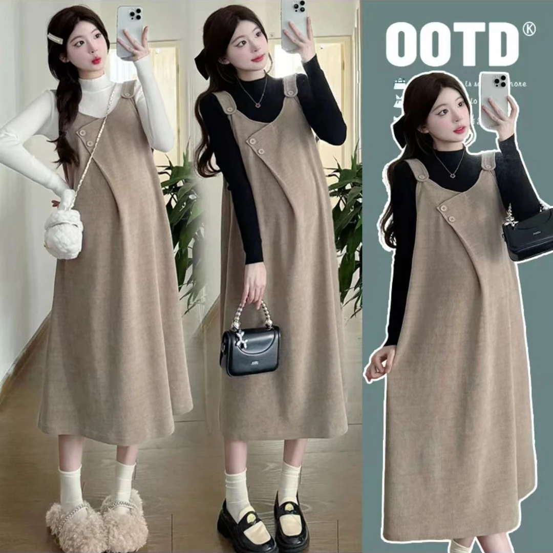 xixi~孕妇装春季季减龄背带裙+上衣洋气韩版孕妇连衣裙时尚气质