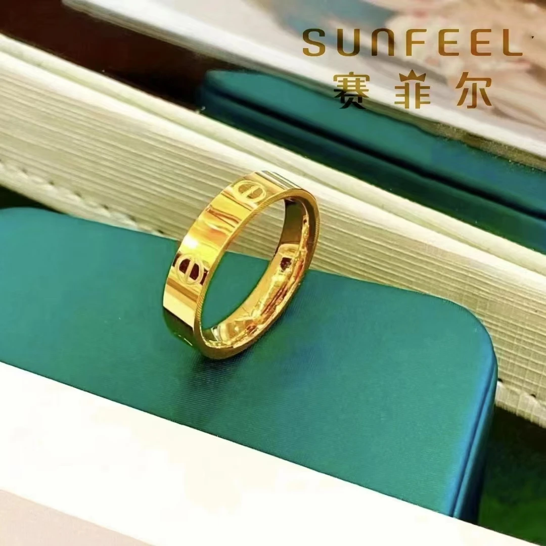 赛菲尔万足®足金LOVE系列一字情侣黄金戒指