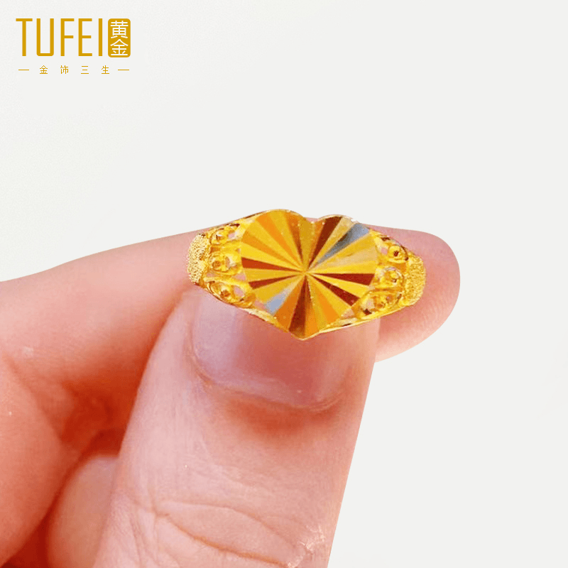 足金9999纯黄金爱心活口戒指女款金戒子可调节心心指环送礼物正品