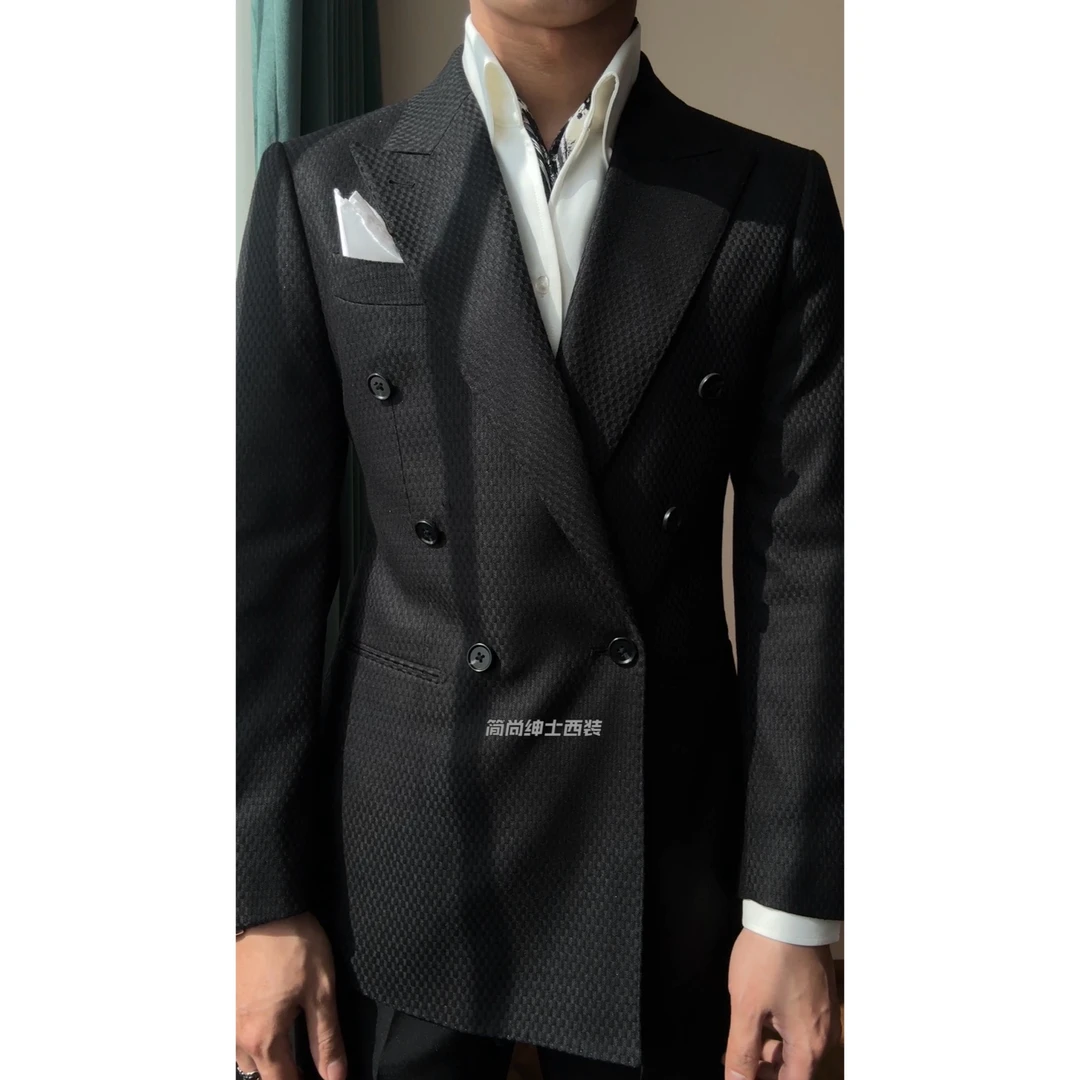 春季新款高定提花绅士六扣一双排扣西装外套16182