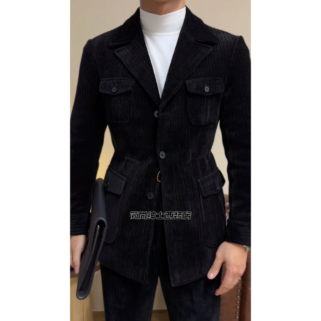 秋冬上新厚款雪尼尔绒游猎夹克外套绅士保暖有型JK07时尚时尚复古