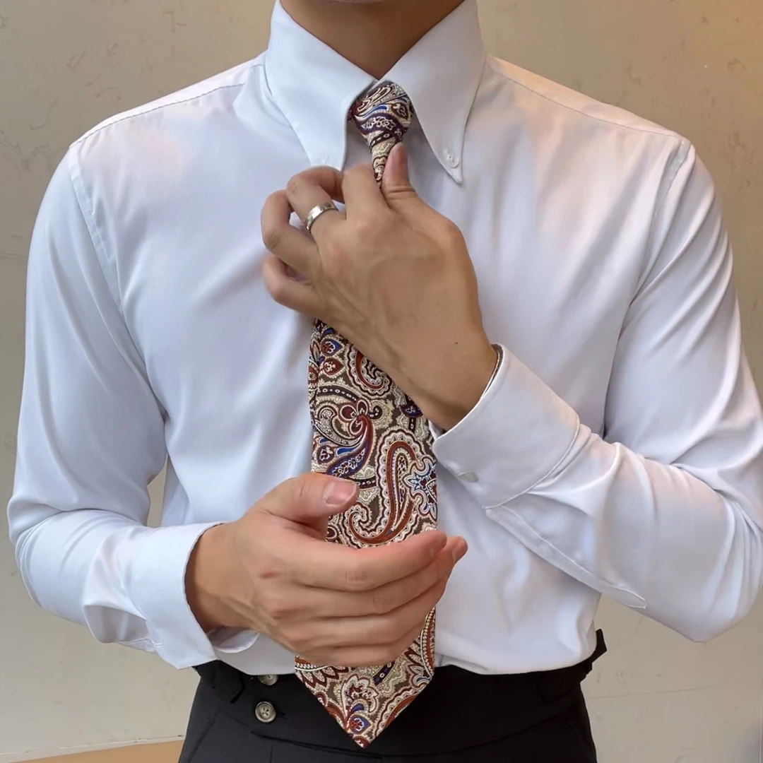 气质修身长袖新郎商务透气舒适5色纽扣尖领衬衫C43