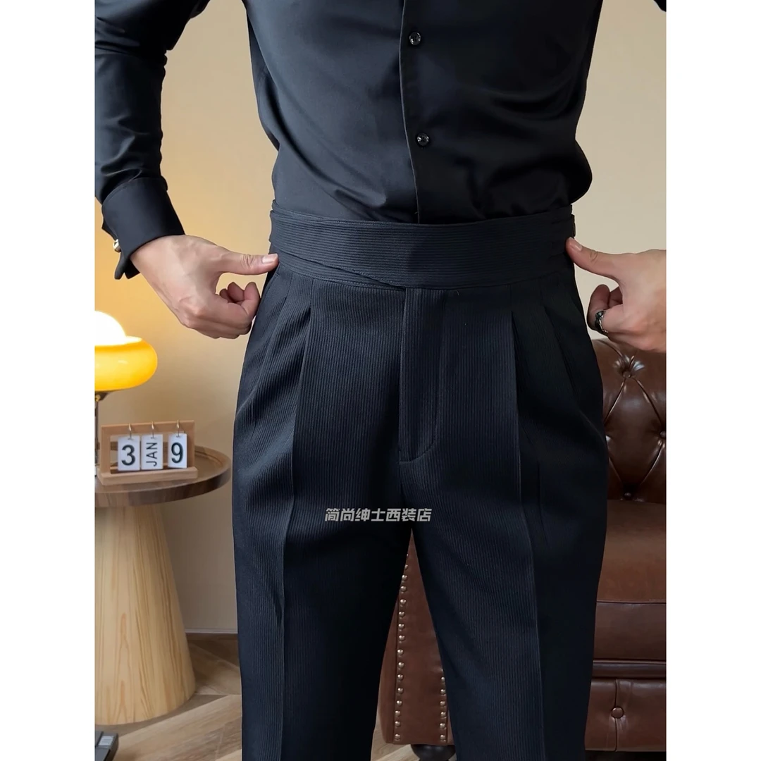 新款轻奢百搭男士意式纽扣款廓尔喀高腰显腿长西裤-661西装休闲裤