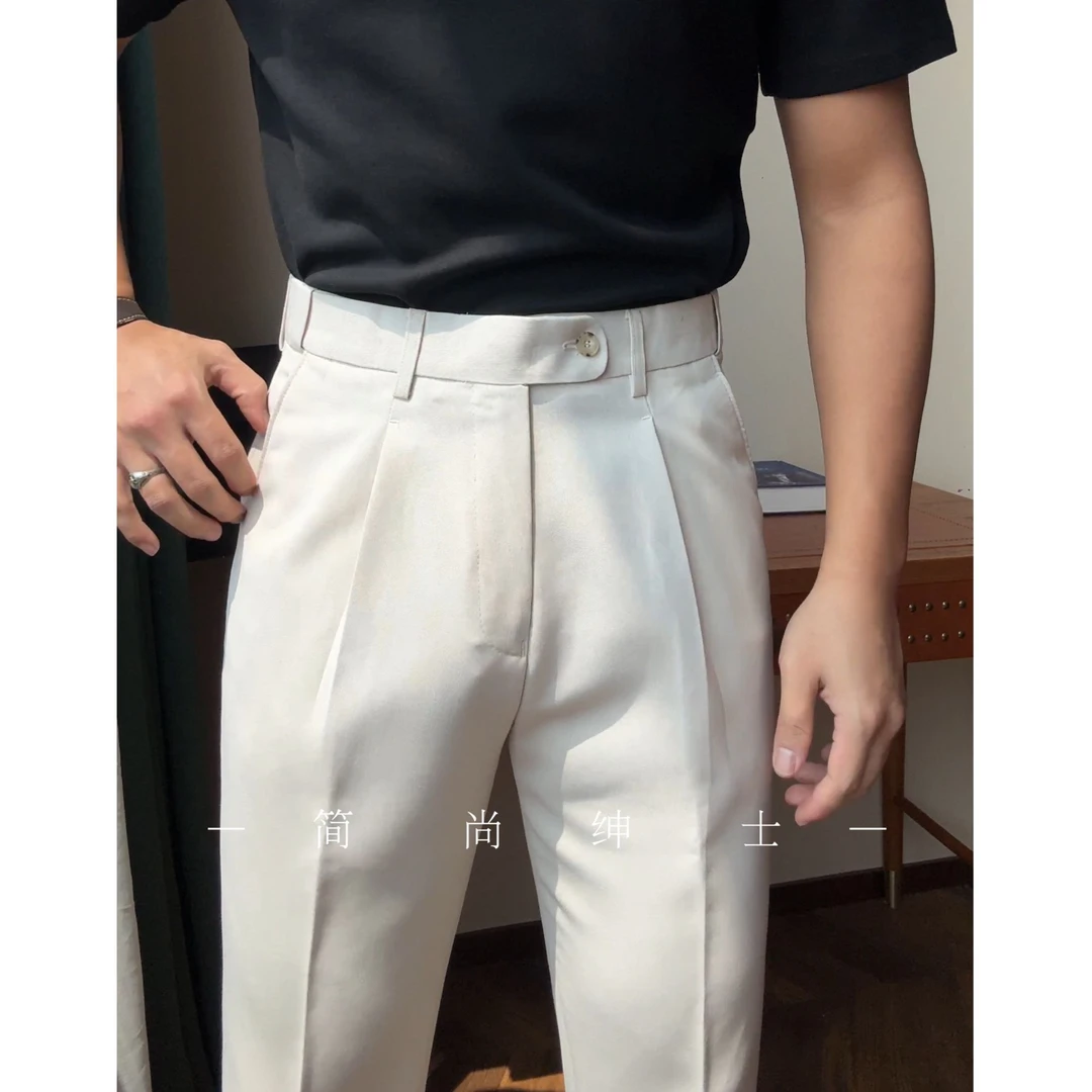 春秋新款百搭通勤轻奢中高腰小直筒锥形版松紧弹力腰西裤908